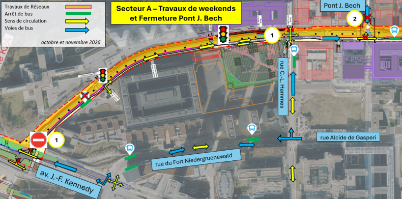Travaux de weekends et Fermeture Pont J. Bech - K2A