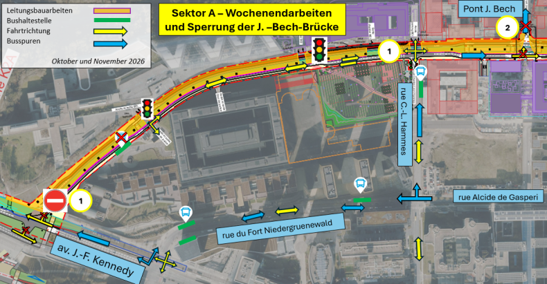 Travaux de weekends et Fermeture Pont J. Bech - K2A -Allemand